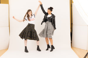 2 women dancing in Valerie wrap skirts.