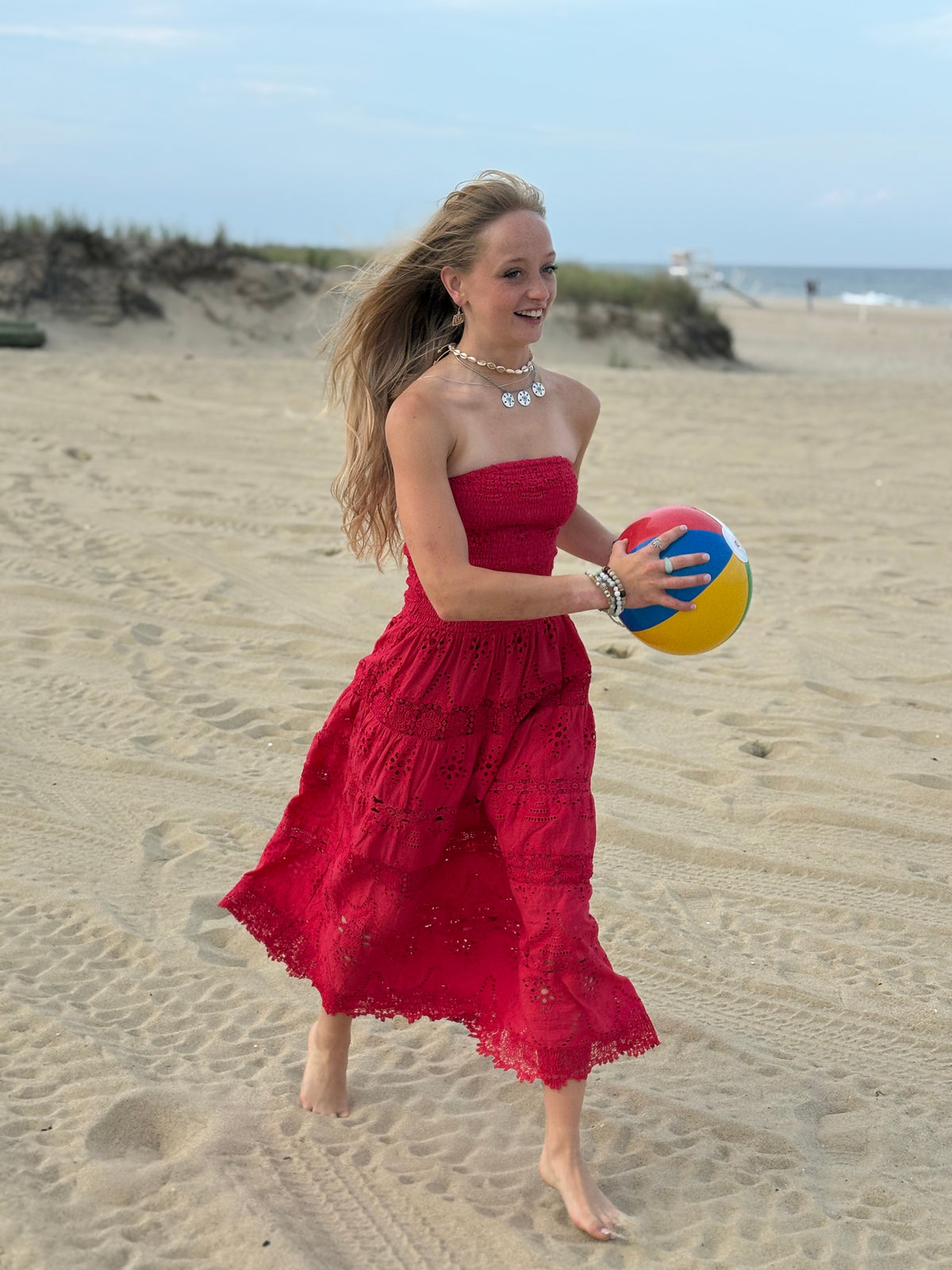 Aimée Strapless eyelet midi dress