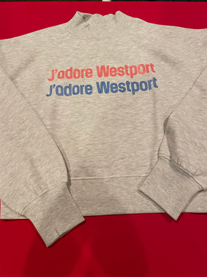 mock beck sweatshirt that says I love Westport in French.